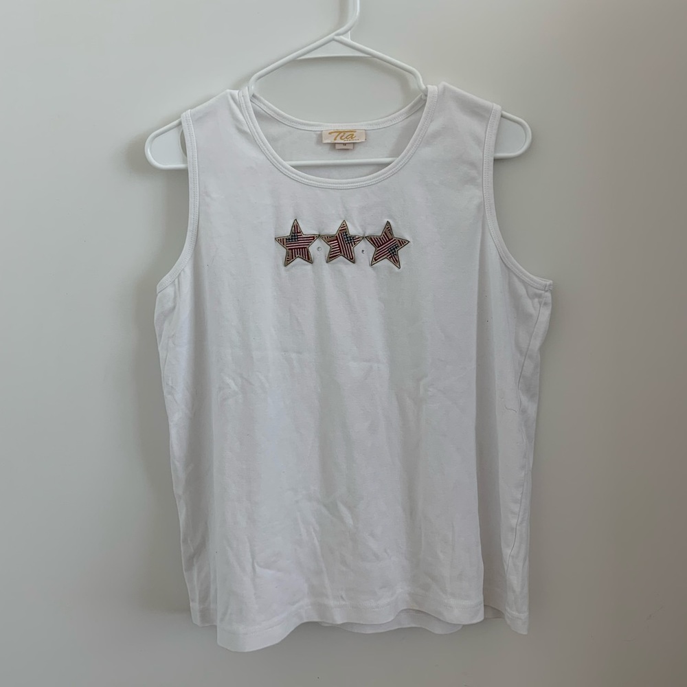 white tank top with american flag stars